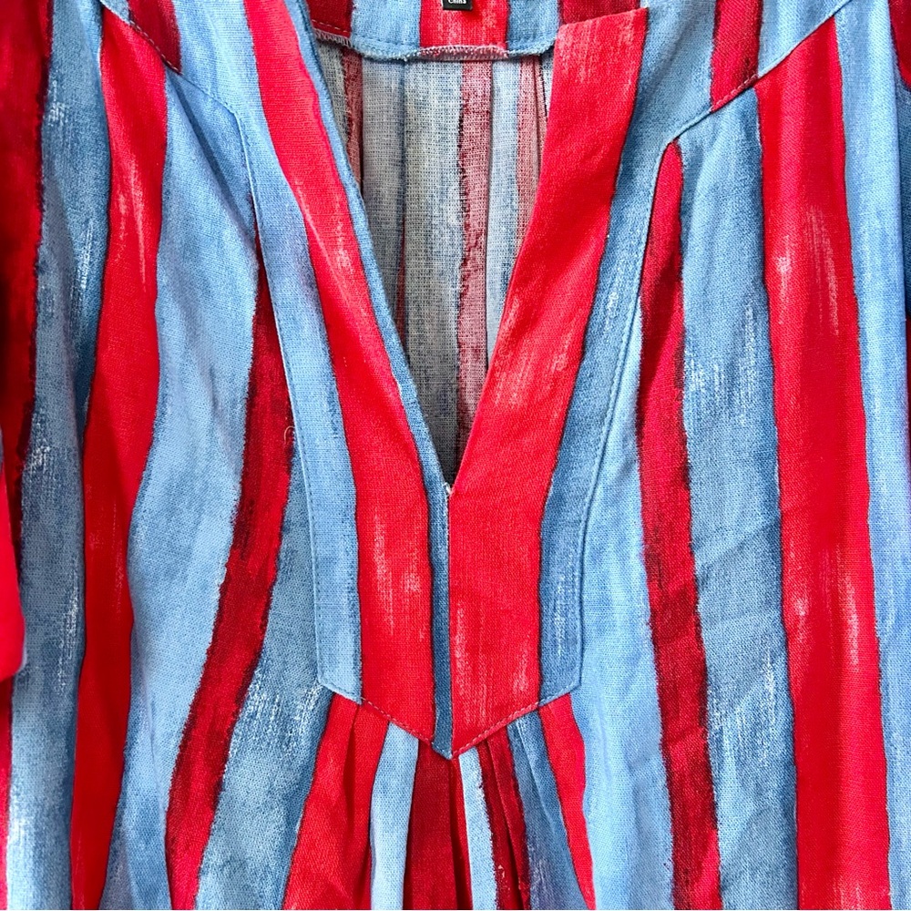 Pomander Place Painterly Stripe Finley Flutter Sleeve Dress Size Small Red Blue - Picture 2 of 6